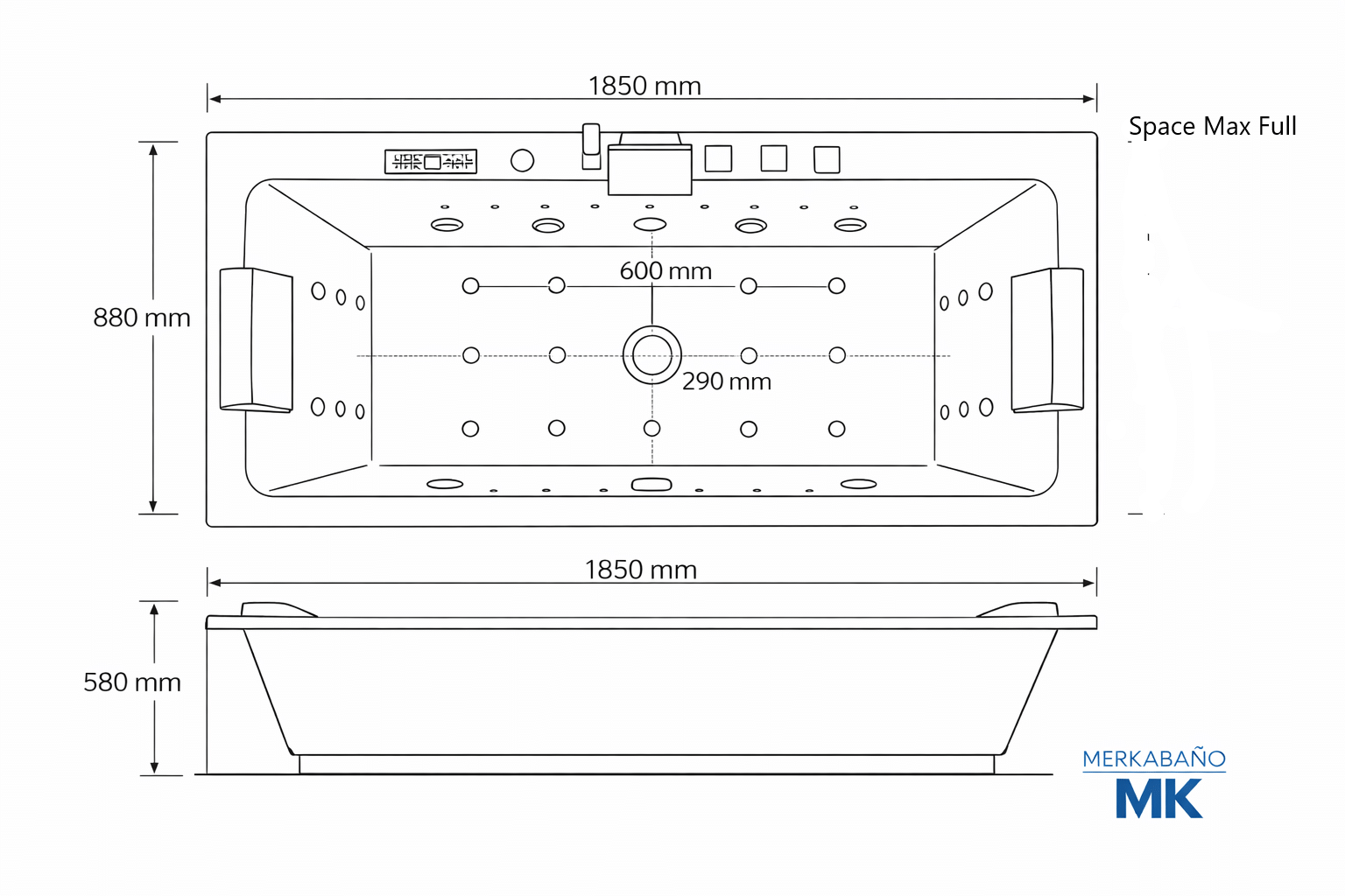 Bañera Hidromasaje 185x98 para 2 Personas Luxe Full System Premium - Imagen 3